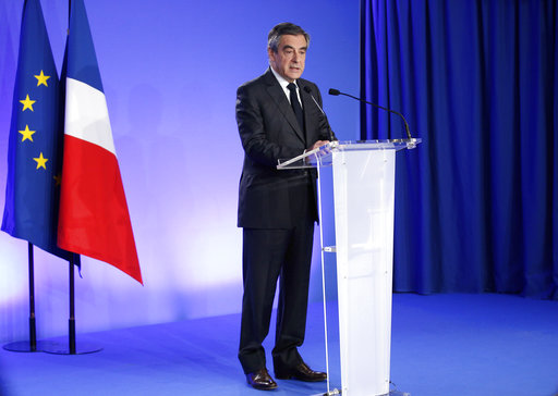 French conservative presidential candidate Francois Fillon speaks in Paris