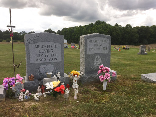 The graves of Richard and Mildred Loving are seen in a rural cemetery near their former home in Caroline County