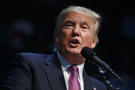 Republican presidential candidate Donald Trump speaks during a campaign rally at Xfinity Arena of Everett
