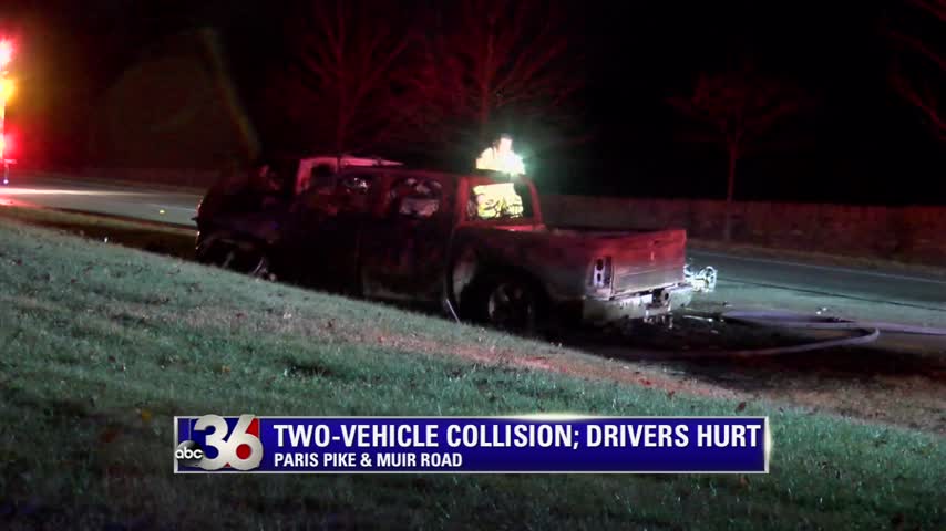 Fiery head-on crash on Paris Pike in Lexington 1-10-17.  LPD says driver going wrong way on road.