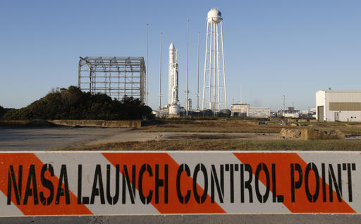 A barricade warns visitors as workers do final preparations for the Sunday evening launch of Orbital ATK Antares rocket at the NASA Wallops Island flight facility in Wallops Island