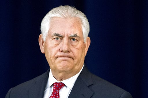 Secretary of State Rex Tillerson pauses while speaking to State Department employees