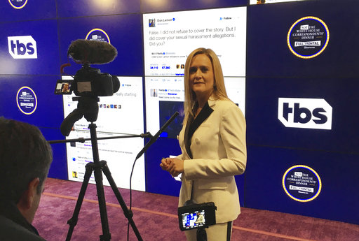 Comedian Samantha Bee talks to reporters ahead of her Not the White House Correspondents Dinner event in Washington