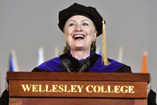 Former Secretary of State Hillary Clinton delivers the commencement address at Wellesley College