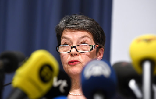 Chief prosecutor Marianne Ny speaks during a press conference in Stockholm on Friday May 19