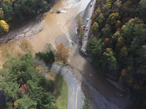 This photo provided by Sunoco Logistics shows an aerial view from a helicopter where a pipeline runs under Wallis Run