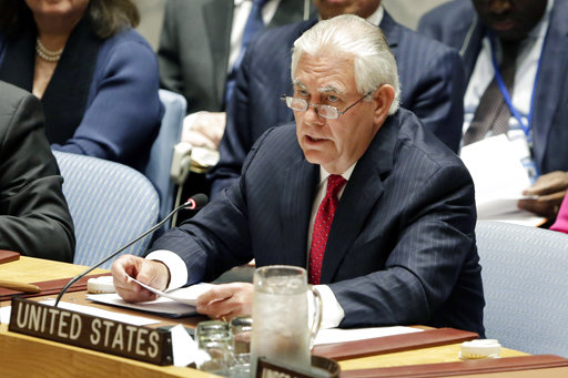 U.S. Secretary of State Rex Tillerson addresses the Security Council at United Nations headquarters