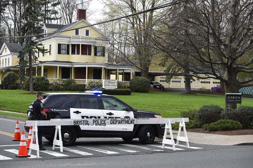 Police block the street in front of O'Brien Funeral Home for the funeral of Aaron Hernandez
