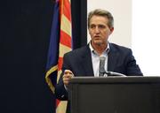 U.S. Sen. Jeff Flake addresses business officials gathered for an event in Prescott