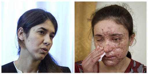 COMBO - this combination of two file photos shows Iraqi Yazidis Nadia Murad Basee