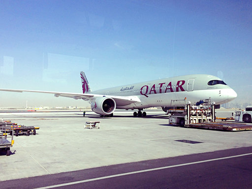 A parked Qatari plane in Hamad International Airport (HIA) in Doha