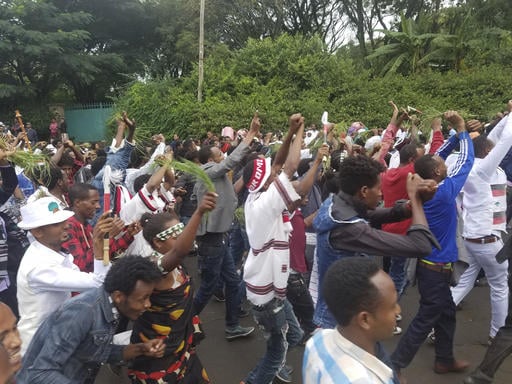 People march during annual festival in Bishoftu