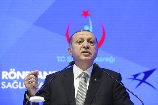 Turkey's President Recep Tayyip Erdogan speaks during a meeting in Istanbul