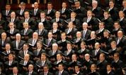 The Mormon Tabernacle Choir performs during the morning session of the two-day Mormon church conference Saturday
