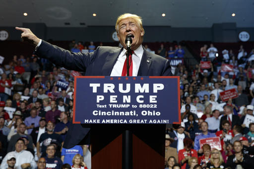 Republican presidential candidate Donald Trump speaks during a campaign rally