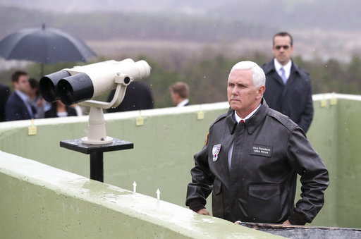 U.S. Vice President Mike Pence looks at the North side from Observation Post Ouellette in the Demilitarized Zone (DMZ)