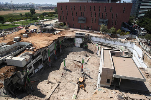 A general view of the scene of a building collapse in Tel Aviv