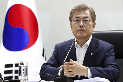 South Korean President Moon Jae-in attends a meeting of the National Security Council at the presidential Blue House in Seoul
