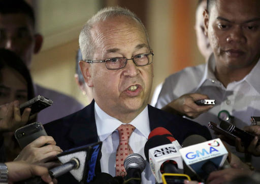 U.S. Assistant Secretary of State for East Asian and Pacific Affair Daniel Russel issues his statement to reporters after meeting with Philippine officials at the Department of Foreign Affairs in suburban Pasay