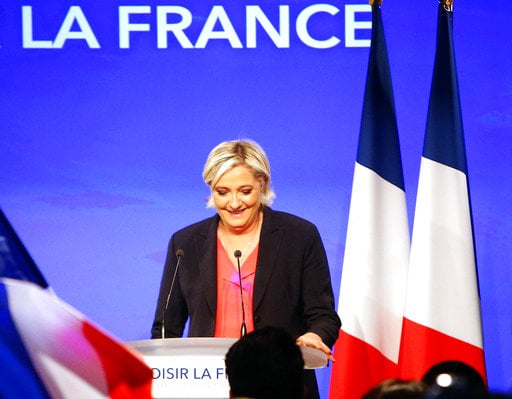 French far-right presidential candidate Marine le Pen delivers a speech