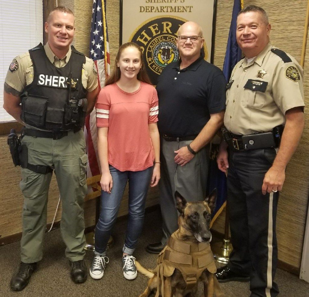 Body armor donated to Laurel County Sheriff's Office K-9 "Edge."  Donation by Emma and Phil McDonald 8-9-17