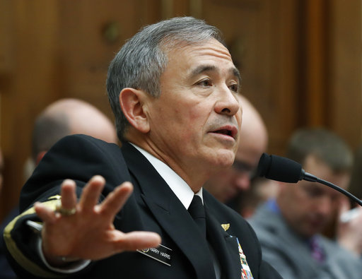 U.S. Pacific Command Commander Adm. Harry Harris Jr. testifies on Capitol in Washington