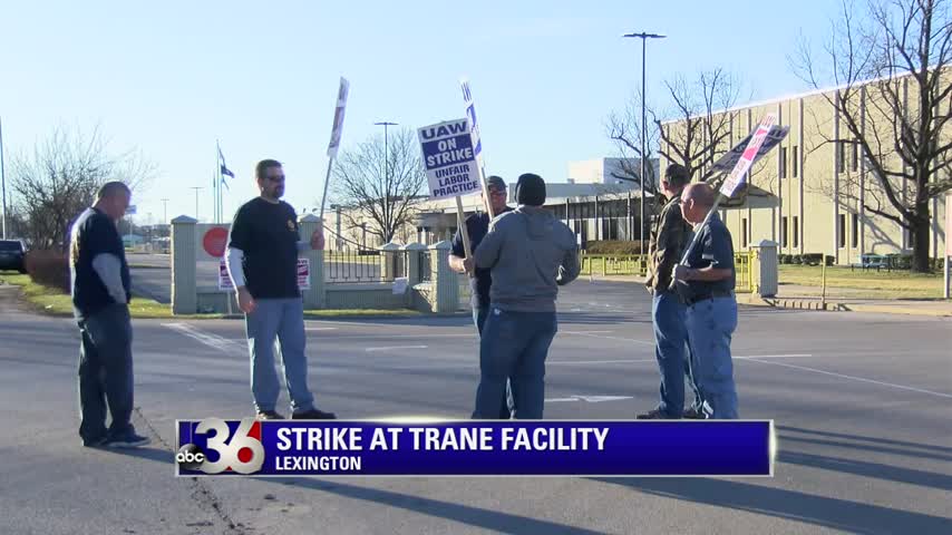 Local UAW members go on strike and walk the picket line against Ingersoll-Rand's 'Trane' facility in late February 2016