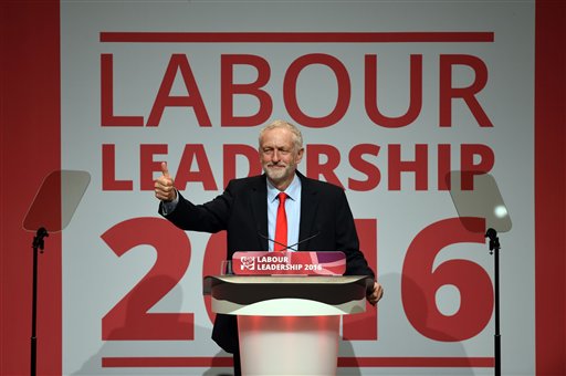 Jeremy Corbyn celebrates his victory following the announcement of the winner in the Labour leadership contest between him and Owen Smith at the ACC Liverpool. England Saturday Sept