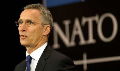 NATO Secretary General Jens Stoltenberg speaks during a media conference at NATO headquarters in Brussels on Wednesday