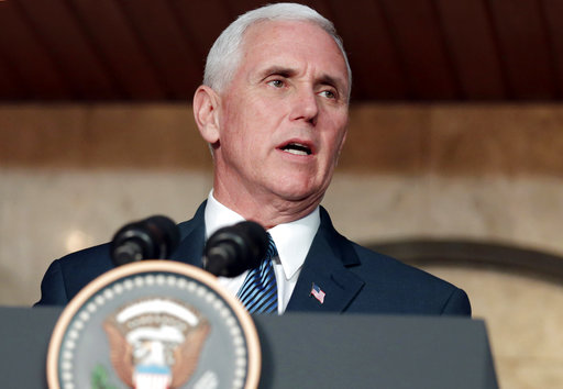 U.S. Vice President Mike Pence delivers a speedh during his visit at the ASEAN Secretariat in Jakarta