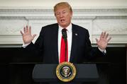 President Donald Trump speaks during a meeting with the members of the National Governors Association in the State Dining Room of the White House