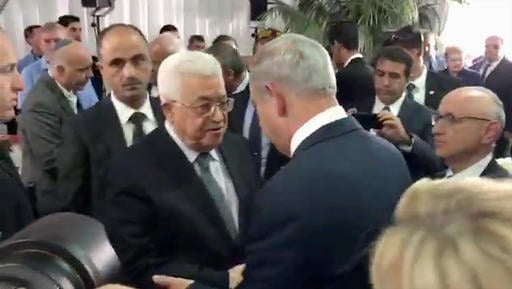This image made from video released by the Israeli Prime Minister's office shows Palestinian President Mahmoud Abbas