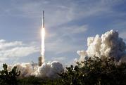 A Falcon 9 SpaceX heavy rocket lifts off from pad 39A at the Kennedy Space Center in Cape Canaveral