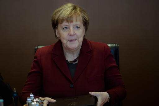 German Chancellor Angela Merkel leads the weekly cabinet meeting at the chancellery in Berlin