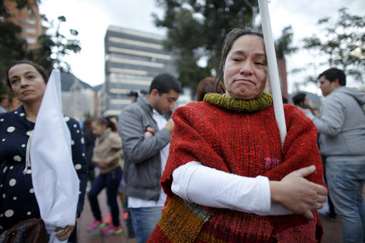Supporters of the peace accord signed between the Colombian government and rebels of the Revolutionary Armed Forces of Colombia