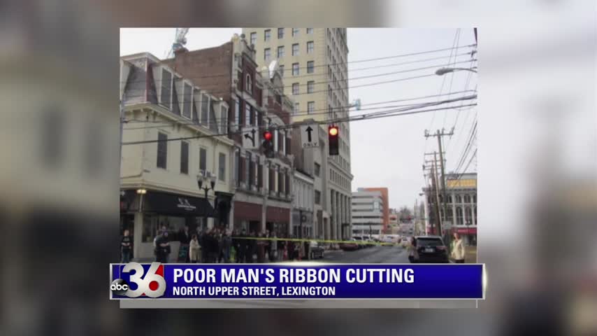 Poor Man's Reopening of North Upper Street in downtown Lexington on 2-22-16 after being closed two years for construction