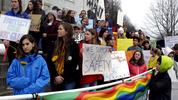Gun control advocates demonstrate at the Vermont Statehouse in Montpelier