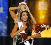 Miss North Dakota Cara Mund reacts after being named Miss America during Miss America 2018 pageant