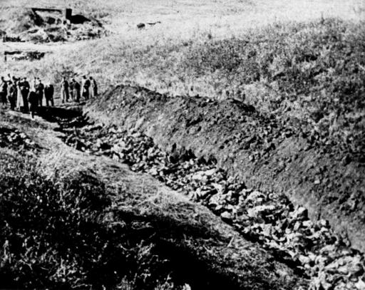 FILE - This a 1944 file photo of  part of the Babi Yar ravine at the outskirts of Kiev