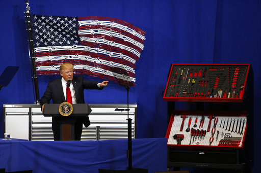President Donald Trump speaks at Snap-On Tools