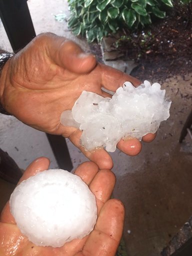 This photo provided by Stacey Valdez shows hail Valdez took in Sayre