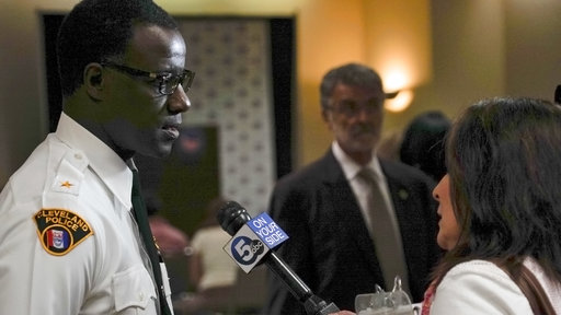Cleveland Police Chief Calvin Williams speaks to a reporter after a press conference in Cleveland