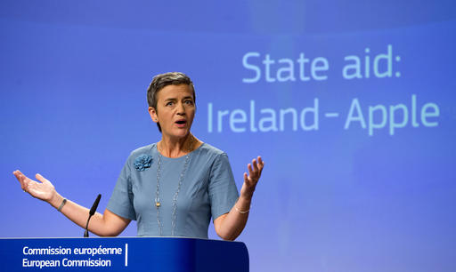 European Union Competition Commissioner Margrethe Vestager speaks during a media conference at EU headquarters in Brussels on Tuesday