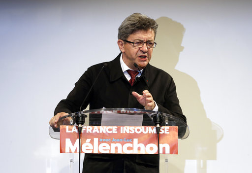 Former French hard-left presidential candidate Jean-Luc Melenchon delivers his speech after the first round of parliamentary elections