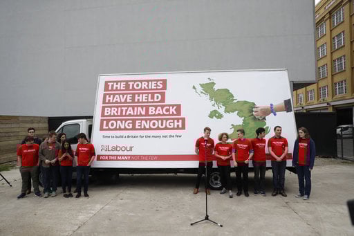 Supporters wait for the start of the British opposition Labour Party's first campaign poster launch for the upcoming general election