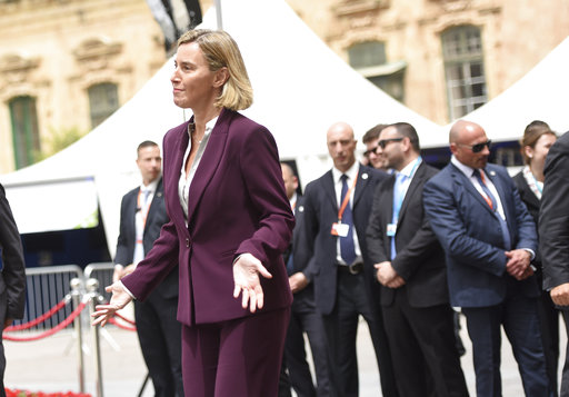 Vice-President of the European Union Federica Mogherini gesticulates during a break of an informal meeting of the EU foreign ministers in Valletta