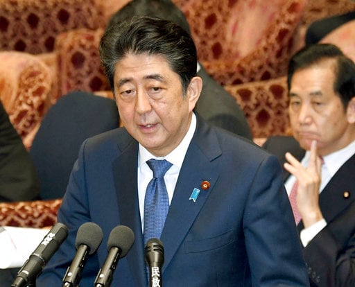 Japanese Prime Minister Shinzo Abe speaks during a session of the House of Representatives Budget Committee in Tokyo Monday