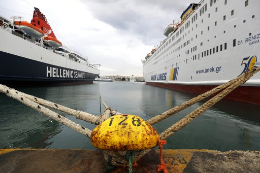 Ferries are docked at the Athens' port of Piraeus during a nationwide general strike on Wednesday