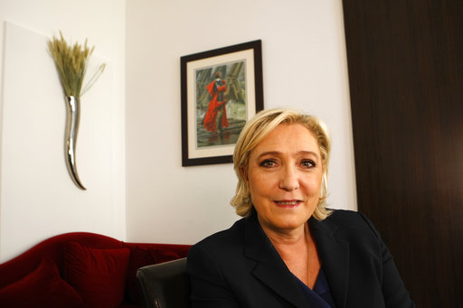 French far-right candidate for the presidential elections Marine Le Pen poses after an interview with the Associated Press