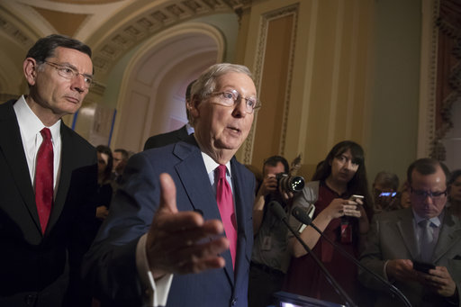 Nearly a dozen protesters stood up Monday at an event at McConnell's alma mater